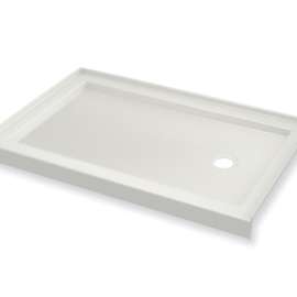 B3Round 6034 Acrylic Alcove Shower Base in White with Anti-slip Bottom with Center Drain