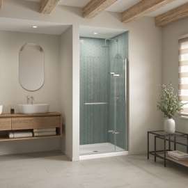 B3Round 4842 Acrylic Alcove Shower Base in White with Anti-slip Bottom with Center Drain