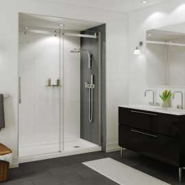 B3Square 6036 Acrylic Alcove Shower Base in White with Left-Hand Drain