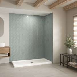 B3Square 7236 Acrylic Corner Right Shower Base in White with Center Drain