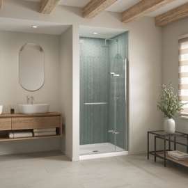 B3Square 4842 Acrylic Alcove Shower Base in White with Anti-slip Bottom with Center Drain