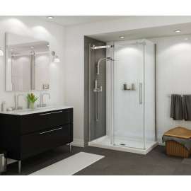 B3Square 420001-502-001 48in x 32in Rectangular Corner Left Acrylic Shower Base with Center Drain, in White