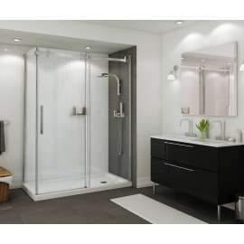 60in x 36in Rectangular Corner Right Acrylic Shower Base with Center Drain, in White