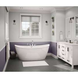 66in x 36in x 26in Oval Freestanding Fiberglass Soaking Bathtub with Center Drain, in White