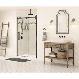 44.5 to 47in x 78.75in Frameless Slider Alcove Shower Door with Clear Glass, in Dark Bronze