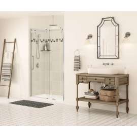 44.5 to 47in x 78.75in Frameless Slider Alcove Shower Door with Clear Glass, in Brushed Nickel
