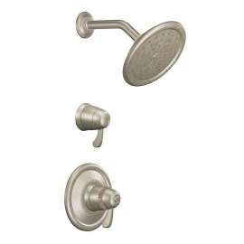 Double Handle Thermostatic Shower Trim with Rain Shower Head in Brushed Nickel