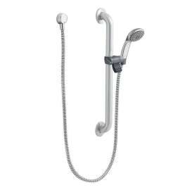 Single Function Hand Shower Package with Hose and Slide Bar Included in Chrome/Stainless