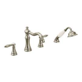 TS21104NL Weymouth Deck Mounted Tub Filler with Hand Shower in Nickel