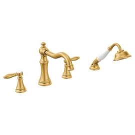 Two Lever Handle Diverter Roman Tub Faucet Includes Hand Shower in Brushed Gold