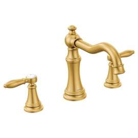 Two Lever Handle High Arc Roman Tub Faucet in Brushed Gold