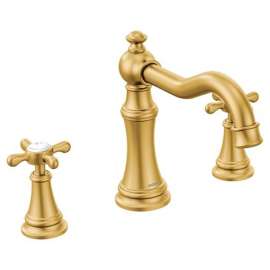 Two Cross Handle High Arc Roman Tub Faucet in Brushed Gold