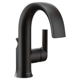 Single Handle High Arc Bathroom Sink Faucet with Metal Pop-Up Drain Assembly in Matte Black