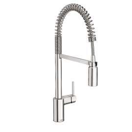 Chrome One-Handle Pre-Rinse Spring Pulldown Kitchen Faucet