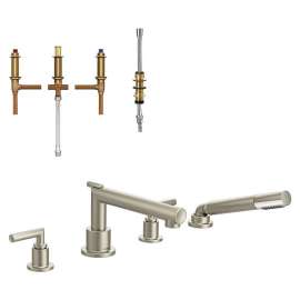 Two-Handle Diverter Roman Tub Faucet with Hand Shower in Brushed Nickel