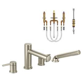 2-Handle Roman Tub Faucet and Handshower with 1/2-Inch CPVC PEX Rough-in in Brushed Nickel