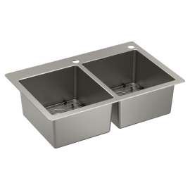 Prep 33" Stainless Steel  Dual Mount Double Bowl Sink