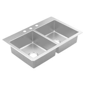 Prep 33" Stainless Steel  Drop-in Double Bowl Sink