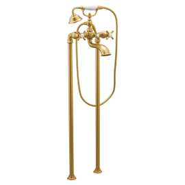 Weymouth Brushed gold two-handle tub filler includes hand shower