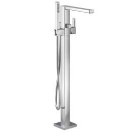 90 Degree Chrome one-handle tub filler includes hand shower