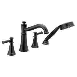 Belfield Matte black two-handle diverter roman tub faucet includes hand shower