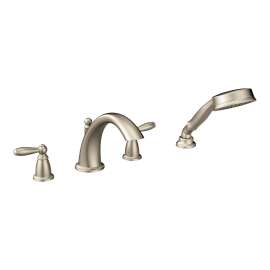 Brantford Brushed nickel Two-Handle Low Arc Roman Tub Faucet including Handheld Shower