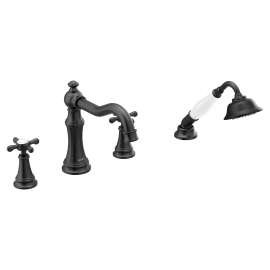 Weymouth Matte black Two-Handle Diverter Roman Tub Faucet including Handheld Shower, TS21102BL