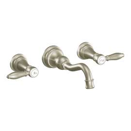 Weymouth Brushed Nickel Two-Handle High Arc Wall Mount Bathroom Faucet, TS42106BN