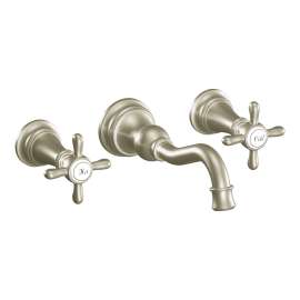 Weymouth Brushed Nickel Two-Handle High Arc Wall Mount Bathroom Faucet