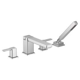 90 Degree Chrome two-handle high arc roman tub faucet includes hand shower