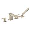 90 Degree Brushed nickel two-handle high arc roman tub faucet includes hand shower