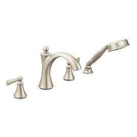 Wynford T654BN Brushed Nickel Two-Handle Roman Tub Faucet Includes Hand Shower