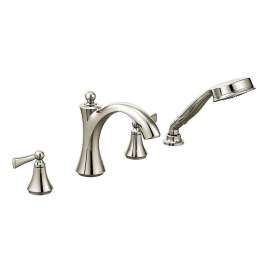 Polished Nickel Two-Handle Roman Tub Faucet Includes Hand Shower