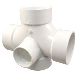 4835-9 3 in. x 3 in. x 3 in. x 3 in. x 1-1/2 in. Double Sanitary Tee with 90° Inlet Hub - PVC DWV (Order in Multiples of 10), K275250