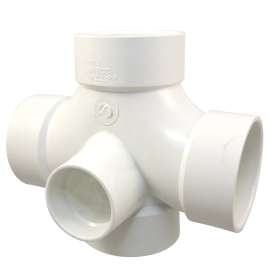 4835-9-9 3 in. x 3 in. x 3 in. x 3 in. x 2 in. x 2 in. Double Sanitary Tee with Two 90° Inlets Hub - PVC DWV (Order in Multiples of 10), K276250