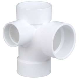 4871 3 in. x 3 in. x 3 in. x 2 in. Sanitary Tee with 90° Left Inlet Hub - PVC DWV (Order in Multiples of 10), K495350