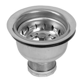 Medium Cup Basket Strainer, Stainless Steel Body and Basket, Medium Locking Cup, Neoprene Stopper, Bright Flange, Length 3-1/8" Fits Deep Cast Iron Sinks.