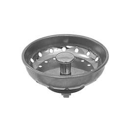 Sink Basket Strainer, Brass Body w/ Stainless Steel Basket. Heavy Locknut. Rubber Stopper. Length-3-3/4"