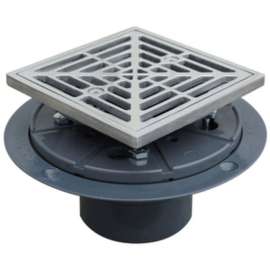 Shower Pan Drain 2in PVC Square Top Polished 304 SS Ring & Strainer