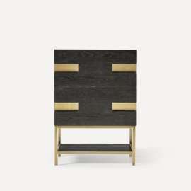 Sendai Vanity, 23" x 32-7/8" x 22-1/2", Matte Black Oak with Aged Brass, No Vanity Top
