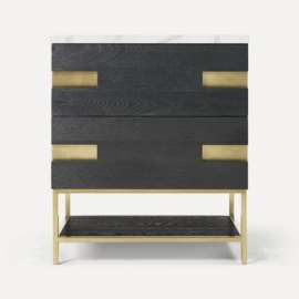 Sendai Vanity, 29" x 32-7/8" x 22-1/2", Matte Black Oak with Aged Brass, No Vanity Top