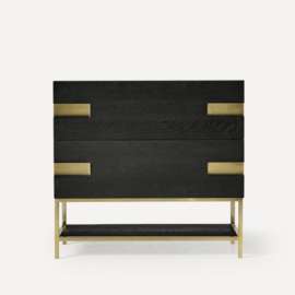 Sendai Vanity, 35" x 32-7/8" x 22-1/2", Matte Black Oak with Aged Brass, No Vanity Top