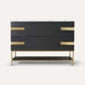 Sendai Vanity, 47" x 32-7/8" x 22-1/2", Matte Black Oak with Aged Brass, No Vanity Top