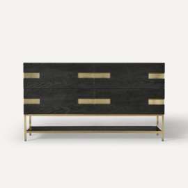 Sendai Vanity, 59" x 32-7/8" x 22-1/2", Matte Black Oak with Aged Brass, No Vanity Top