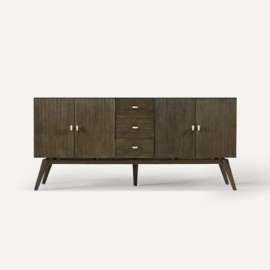 Wyndale Vanity, 71" x 32-7/8" x 22-1/2", Dark Burnt Oak with Brushed Pewter, No Vanity Top
