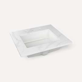 Quartz Stone Vanity Top, 24" x 1-1/8" x 23", Center Undercounter Sink, Eternal Calacatta Gold, Three Hole, For Sendai and Chestnut Hill