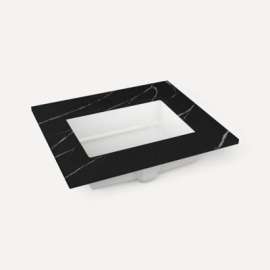 Quartz Stone Vanity Top, 24" x 1-1/8" x 23", Center Undercounter Sink, Eternal Marquina, Three Hole, For Sendai and Chestnut Hill