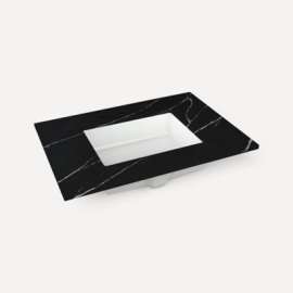 Quartz Stone Vanity Top, 30" x 1-1/8" x 23", Center Undercounter Sink, Eternal Marquina, Three Hole, For Sendai and Chestnut Hill