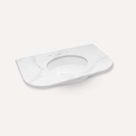 Quartz Stone Vanity Top, 36" x 1-1/8" x 23", Center Undercounter Sink, Eternal Calacatta Gold, Three Hole, For Rosebrook