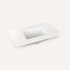 Quartz Stone Vanity Top, 36" x 1-1/8" x 23", Center Undercounter Sink, White Zeus Extreme, Three Hole, For Helden
